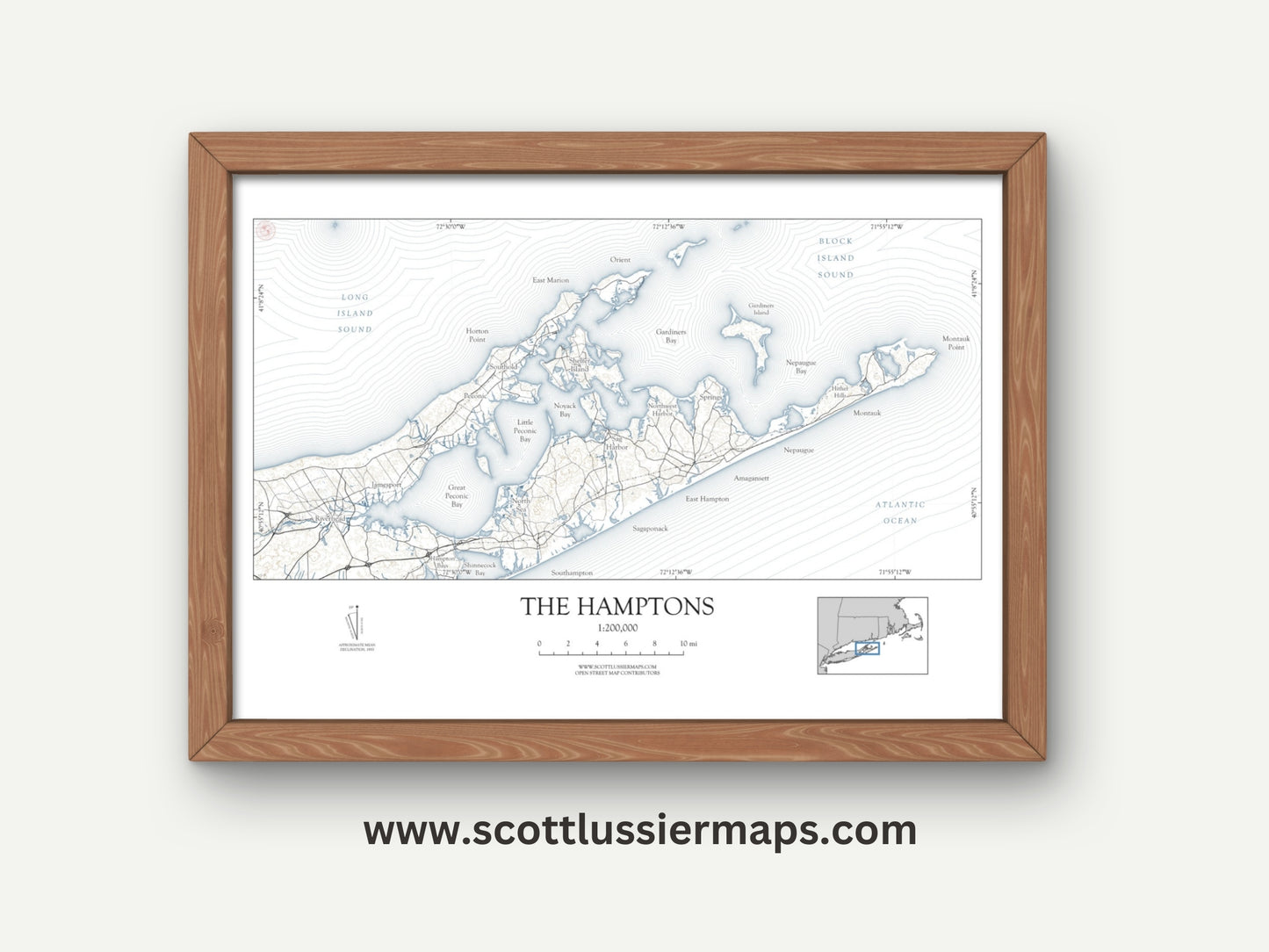 Hamptons New York NAUTICAL Map Art Print