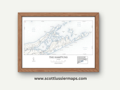 Hamptons New York NAUTICAL Map Art Print