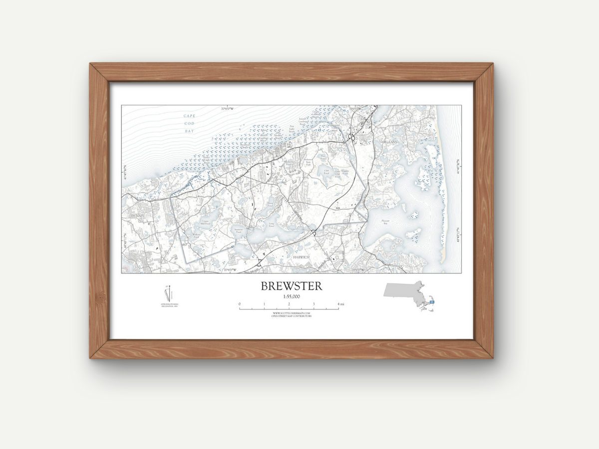 Brewster Massachusetts Cape Cod Map Art Print Nautical Style