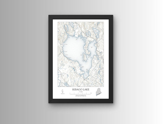 Sebago Lake Maine NAUTICAL Map Art Print 0225