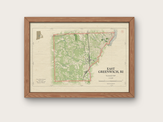 E Greenwich Rhode Island Map Art Print HOMETOWN Style