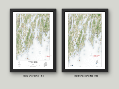Maine Maritime SHORELINE Map Art Print 0525