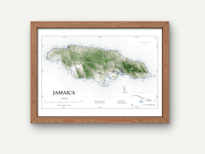 Jamaica Map Art Print Wall Decor Travel Memory Navigate Colorful Ocean Sail Water Home Dorm Work SHORELINE or WATERCOLOR Style