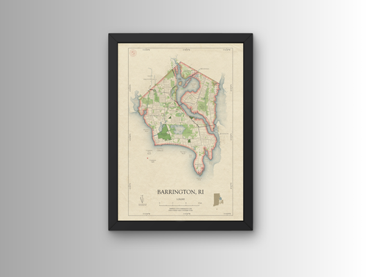 Barrington Rhode Island Map Art Print HOMETOWN Style