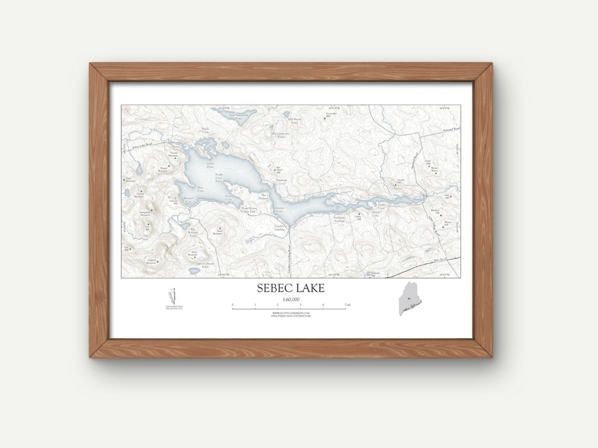 Sebec Lake Maine NAUTICAL Map Art Print 0225