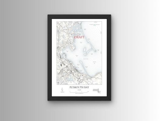 Plymouth Bay Massachusetts NAUTICAL Map Art Print 042025
