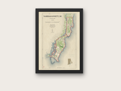 Narragansett Rhode Island Map Art Print HOMETOWN Style