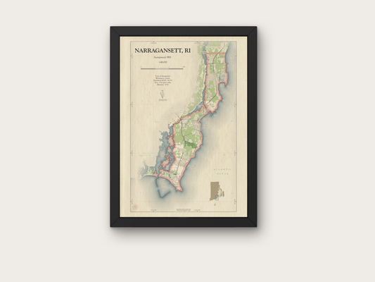 Narragansett Rhode Island Map Art Print HOMETOWN Style