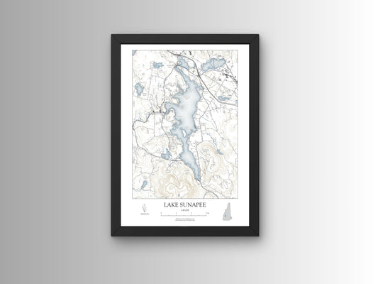 Lake Sunapee New Hampshire NAUTICAL Map Art Print 0225