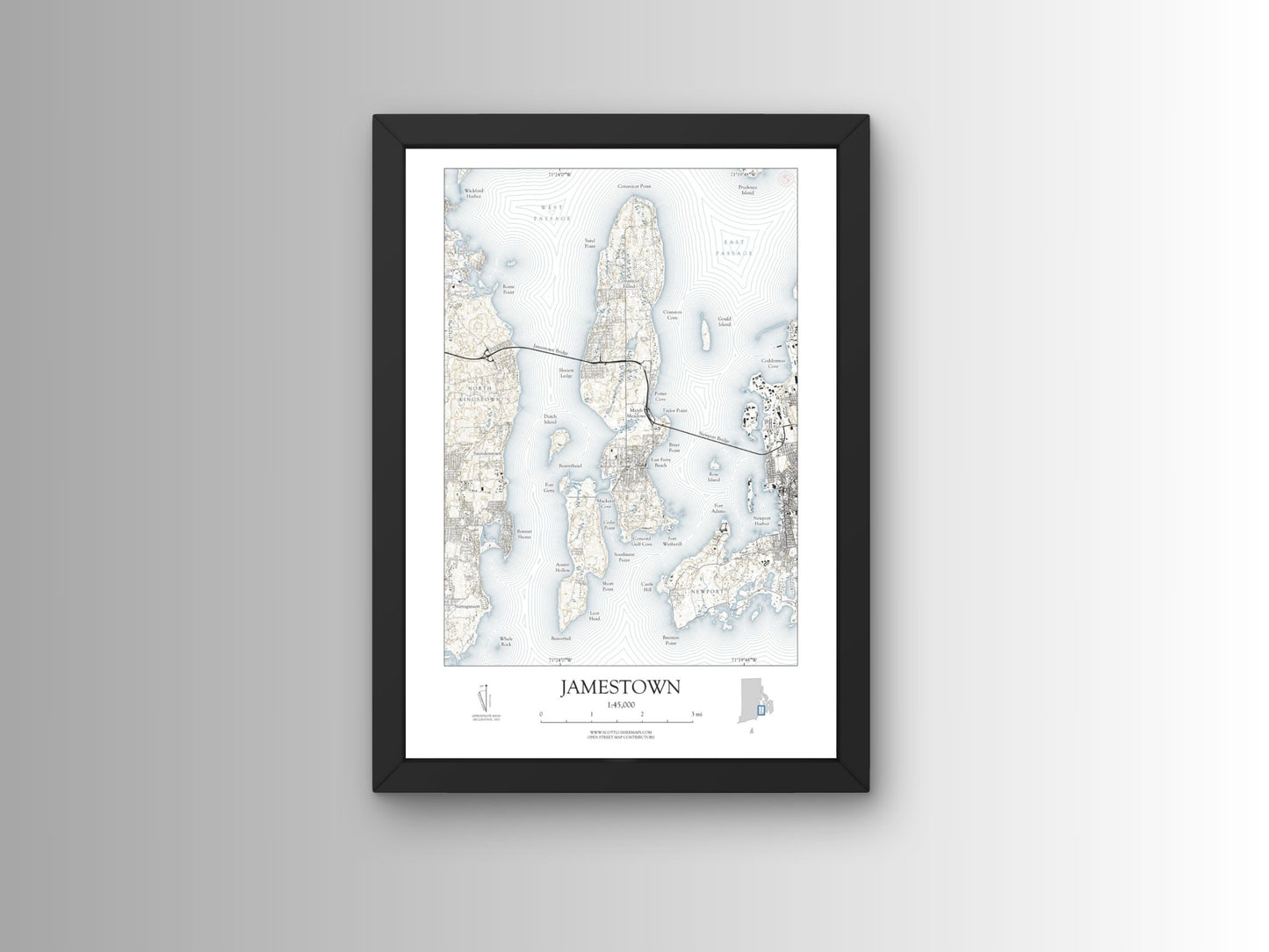 Jamestown Rhode Island NAUTICAL Map Art Print 0225