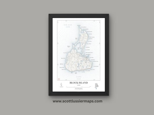 Block Island Rhode Island NAUTICAL Map Art Print