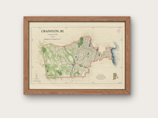 Cranston Rhode Island Map Art Print HOMETOWN Style