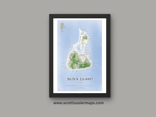 Block Island Rhode Island WATERCOLOR Map Art Print