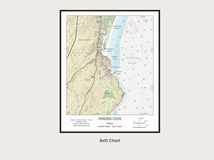 Perkins Cove Maine Map Art Print Wall Decor Travel Memory Navigate Color Ocean Sail Water Home Dorm Work CHARTStyle