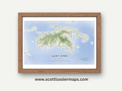St John USVI Map Art Print Watercolor Style