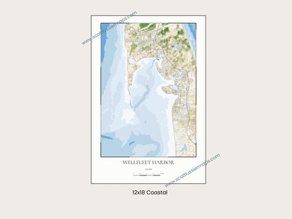 Wellfleet Harbor Cape Cod Mass COASTAL Map Art Print