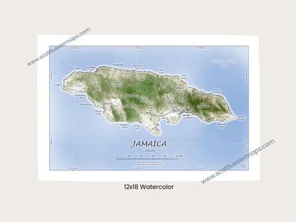 Jamaica WATERCOLOR Map Art Print 0325