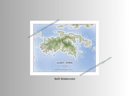 St John USVI Map Art Print Watercolor Style