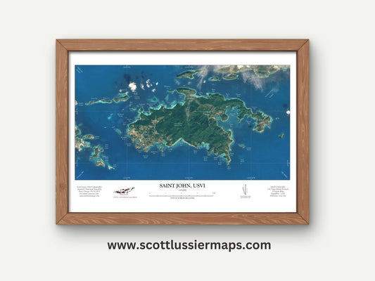 St John USVI Map Art Print Aerial Style