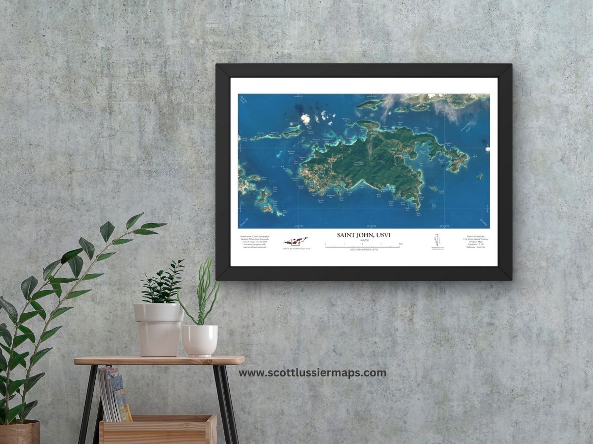 St John USVI Map Art Print Aerial Style