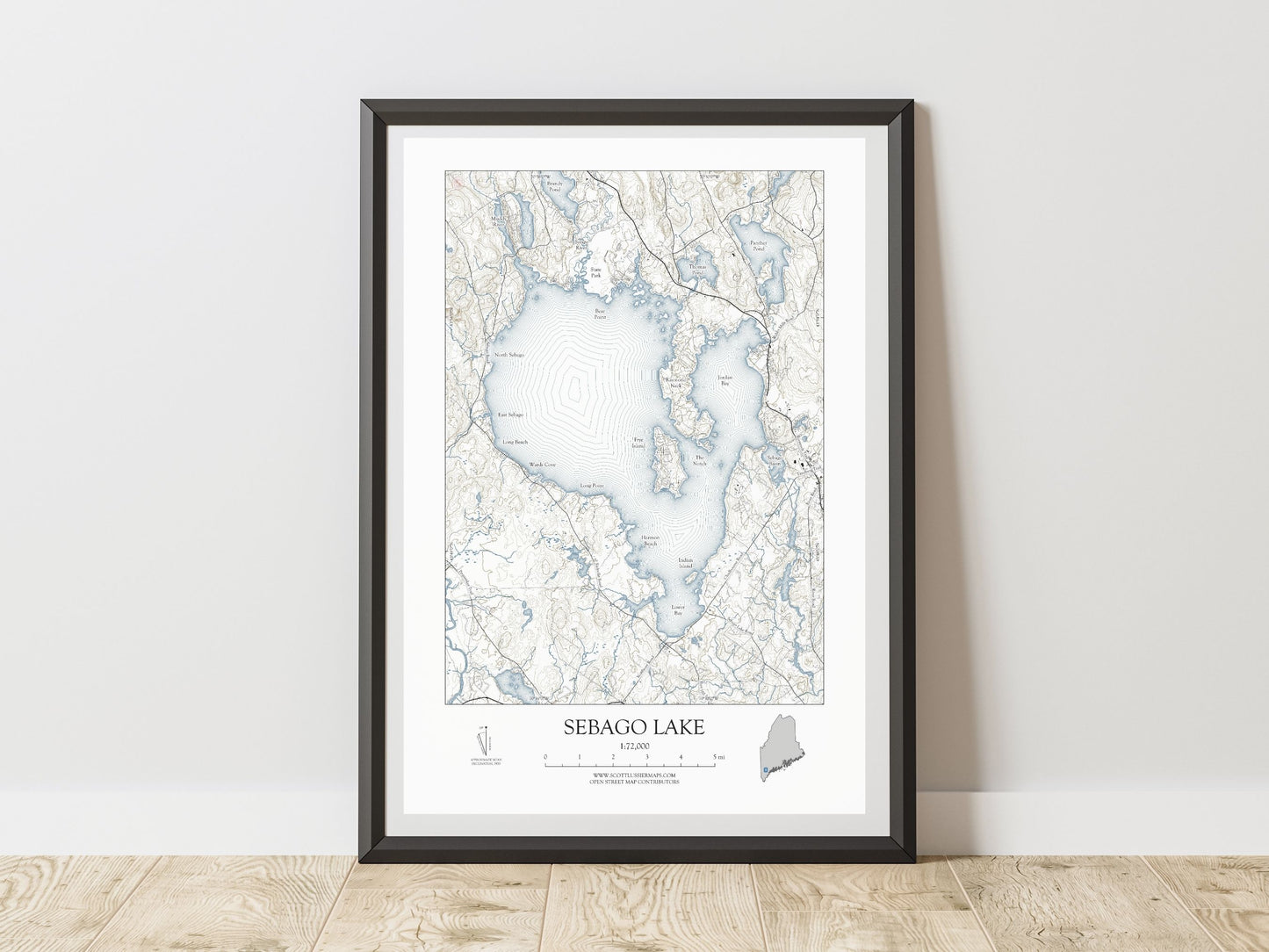 Sebago Lake Maine NAUTICAL Map Art Print 0225