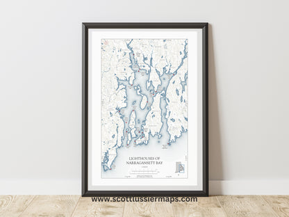 Narragansett Bay Lighthouses Rhode Island NAUTICAL Map Art Print