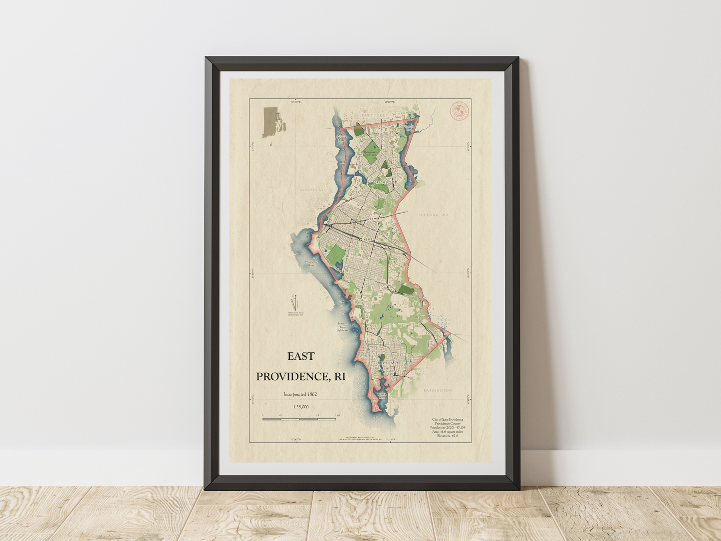East Providence Rhode Island HOMETOWN Map Art Print 0325