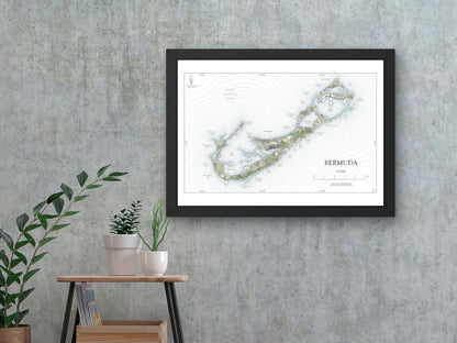 Bermuda Map Art Print Wall Decor Travel Memory Navigate Colorful Ocean Sail Water Home Dorm Work SHORELINE or WATERCOLOR Style