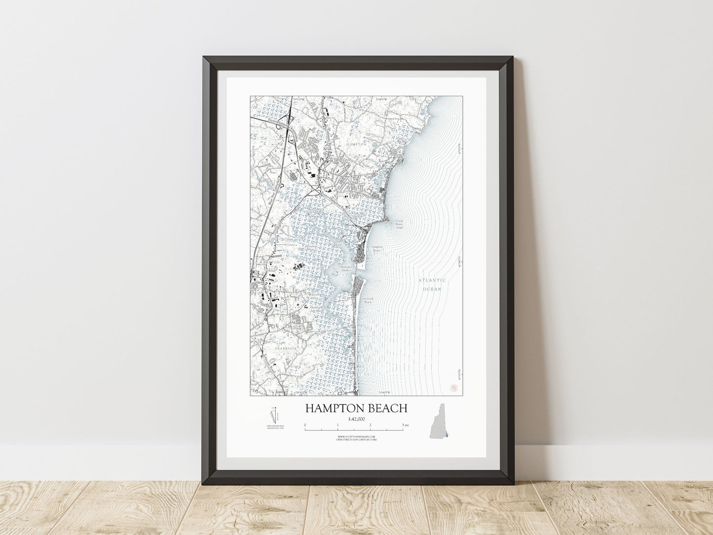 Hampton Beach New Hampshire NAUTICAL Map Art Print 0225