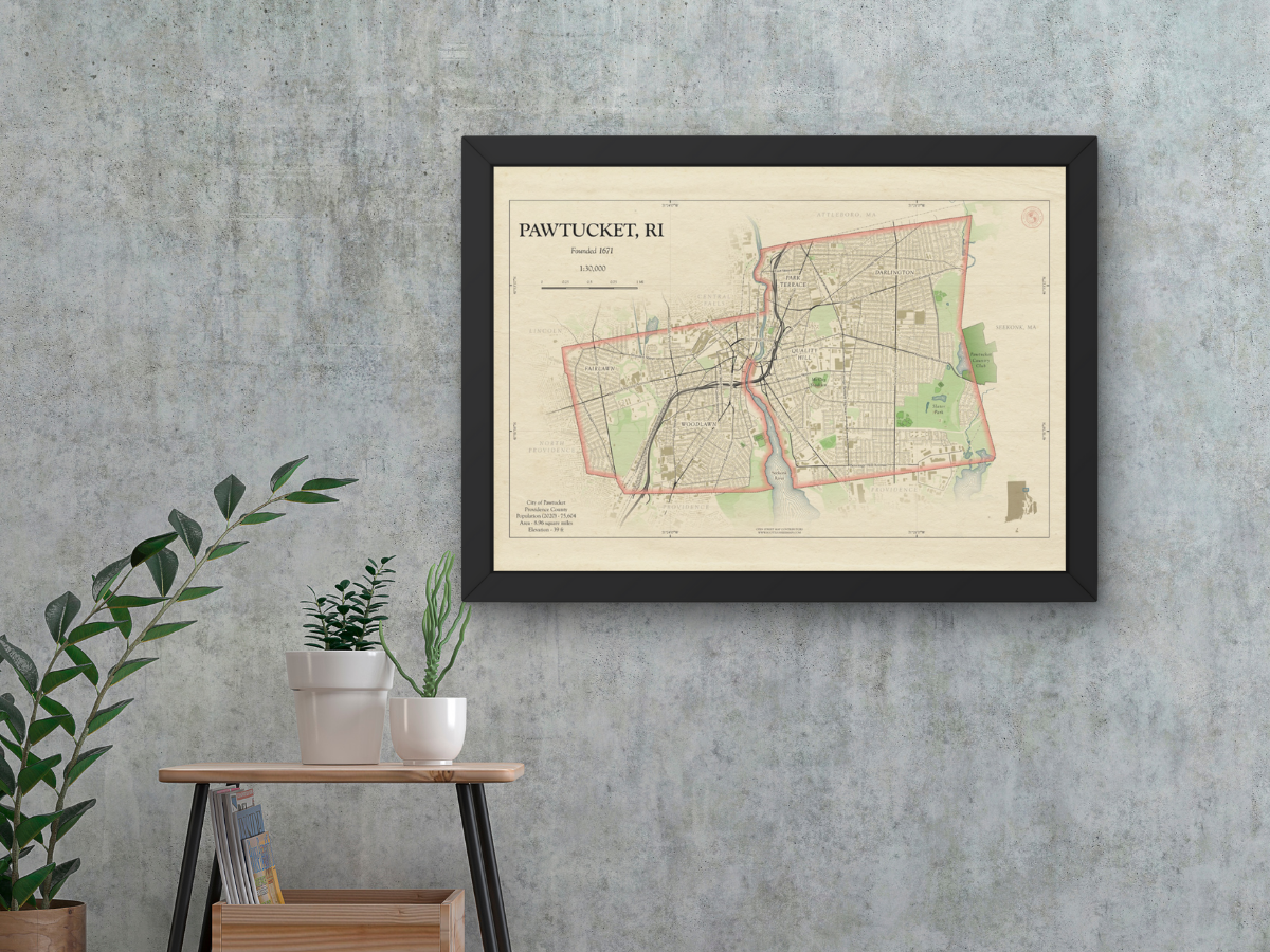 Pawtucket Rhode Island Map Art Print HOMETOWN Style