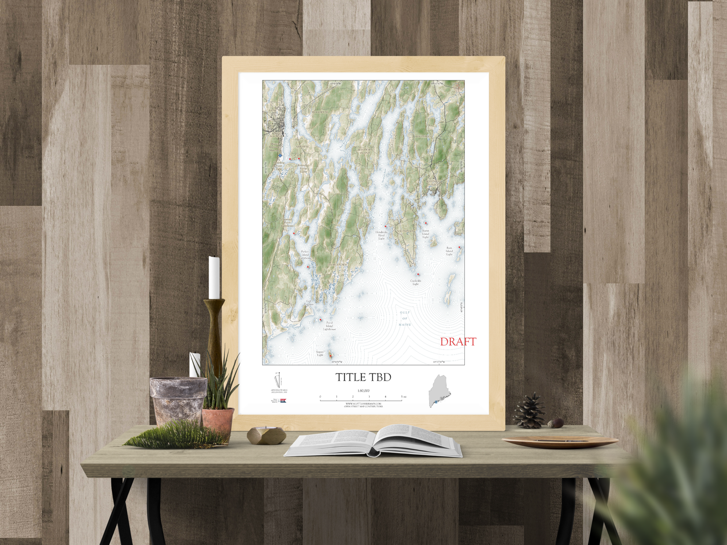 Maine Maritime SHORELINE Map Art Print 0525
