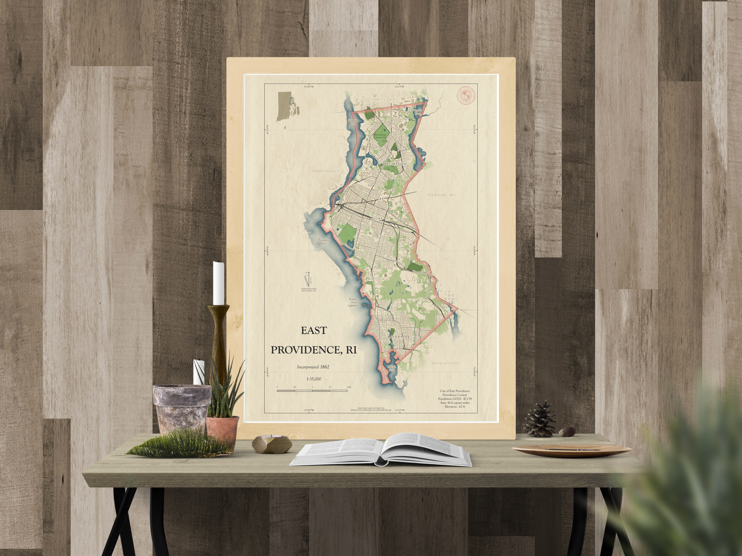 East Providence Rhode Island HOMETOWN Map Art Print 0325
