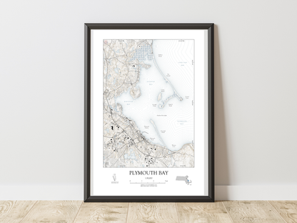 Plymouth Bay Massachusetts Map Art Print Nautical Style