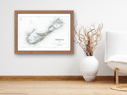 Bermuda Map Art Print Wall Decor Travel Memory Navigate Colorful Ocean Sail Water Home Dorm Work SHORELINE or WATERCOLOR Style