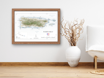 Puerto Rico Map Art Print Wall Decor Travel Memory Navigate Colorful Ocean Sail Water Home Dorm Work SHORELINE or VINTAGE Style 0625