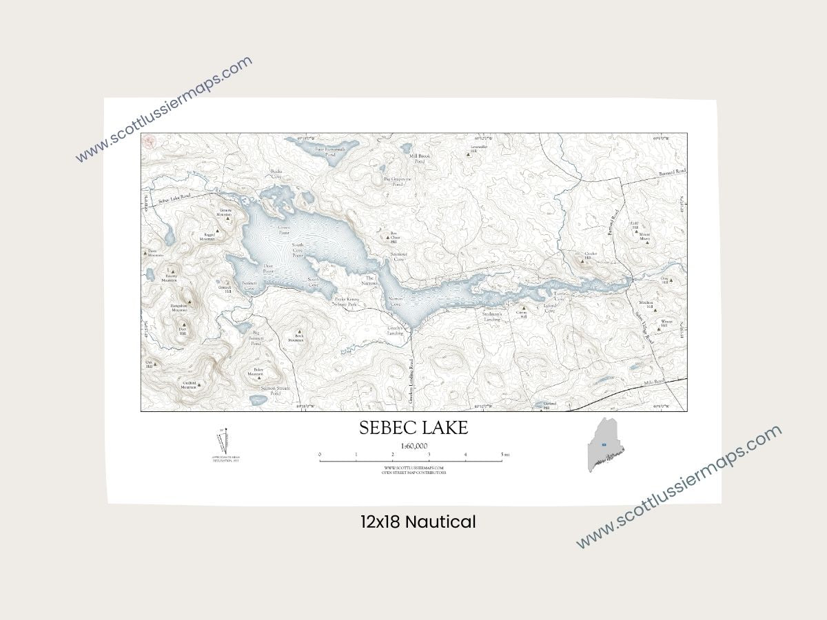 Sebec Lake Maine NAUTICAL Map Art Print 0225