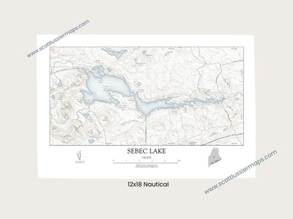 Sebec Lake Maine NAUTICAL Map Art Print 0225