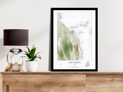 Bar Harbor Maine Map Art Print SHORELINE OR VINTAGE avail in two sizes 0625