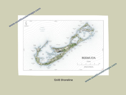 Bermuda Map Art Print Wall Decor Travel Memory Navigate Colorful Ocean Sail Water Home Dorm Work SHORELINE or WATERCOLOR Style