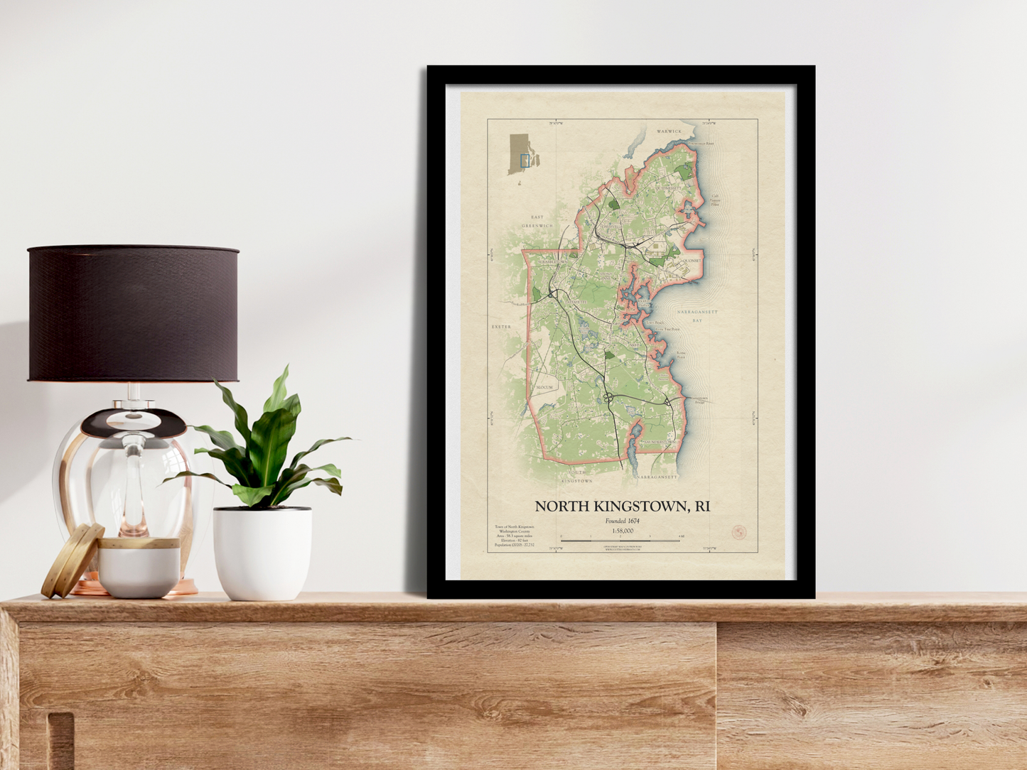 N Kingstown Rhode Island Map Art Print HOMETOWN Style