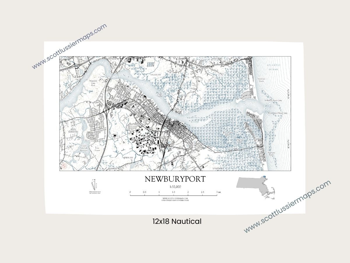 Newburyport Massachusetts NAUTICAL Map Art Print 0225