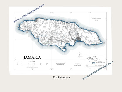 Jamaica NAUTICAL Map Art Print 0325