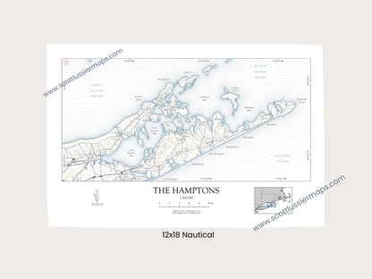 Hamptons New York NAUTICAL Map Art Print