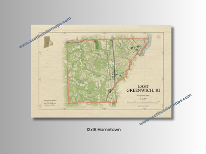 E Greenwich Rhode Island Map Art Print HOMETOWN Style