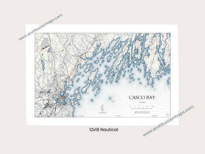 Casco Bay Maine NAUTICAL Map Art Print 0225