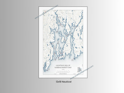 Narragansett Bay Lighthouses Rhode Island NAUTICAL Map Art Print