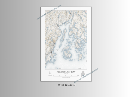 Penobscot Bay Maine NAUTICAL Map Art Print