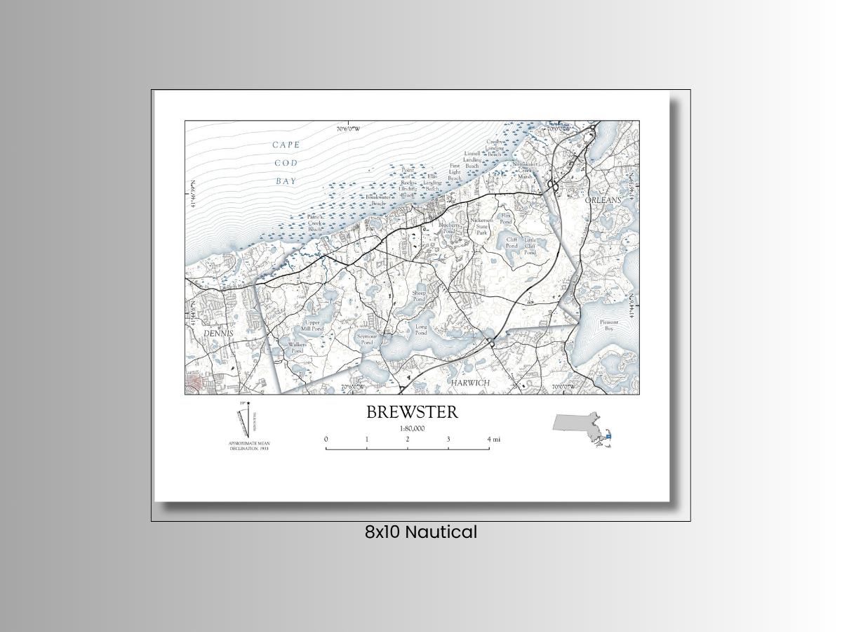 Brewster Massachusetts Cape Cod Map Art Print Nautical Style