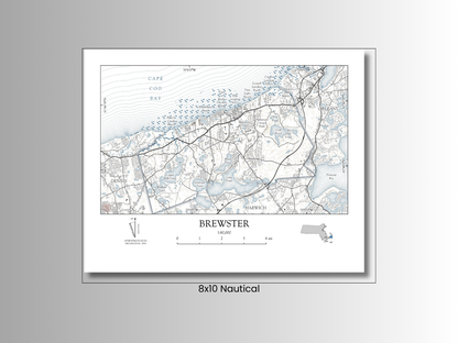 Brewster Massachusetts Cape Cod Map Art Print Nautical Style