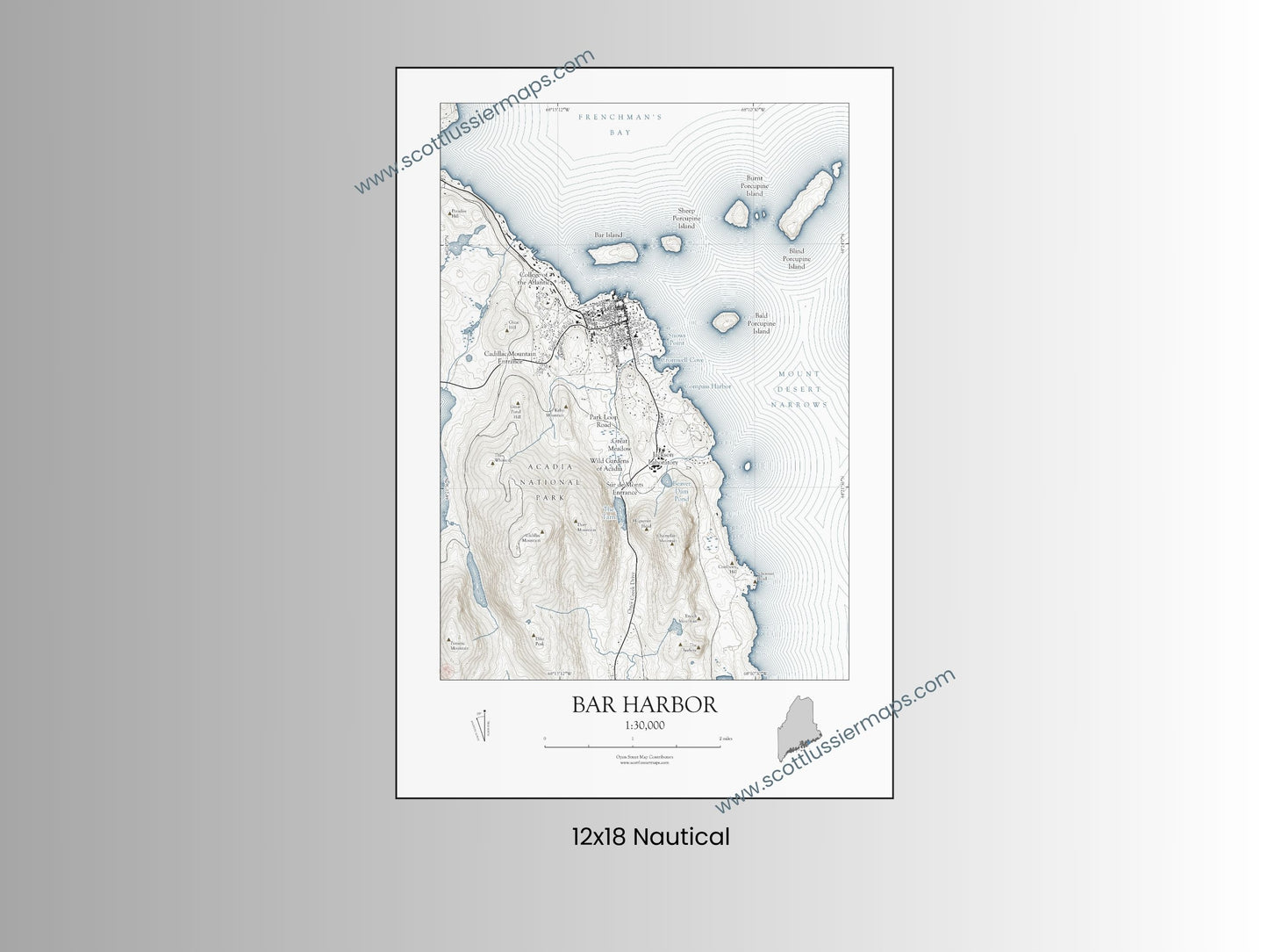 Bar Harbor Maine NAUTICAL Map Art Print 0225